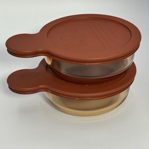 Corning Pyrex Visions Amber 2 Grab-it Bowls V-150-B with Lid V-150-PC Heat N Eat
